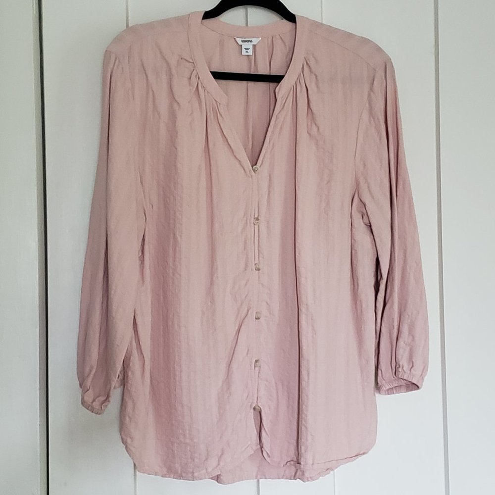 Sonoma 3/4 Sleeve Blush Button-Down Blouse